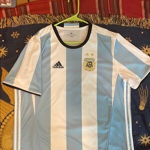 Adidas Light Blue and White Striped Jersey